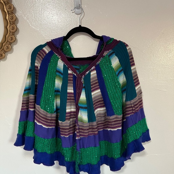 Handmade Upcycled Patchwork Sweater Cape with Pointed Elf Hood - Picture 1 of 6